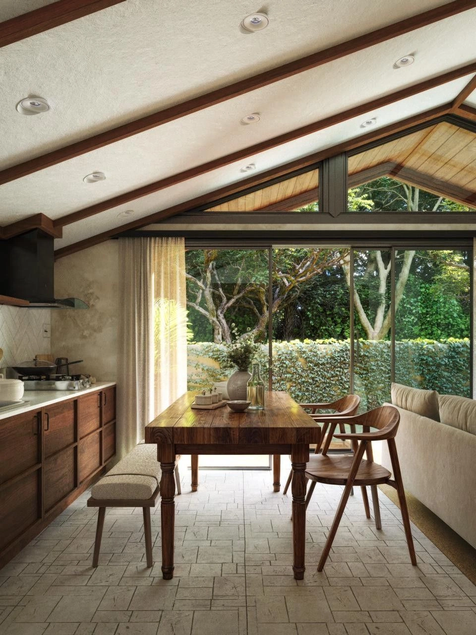 Two-room wooden villa with a spacious terrace and views of the tropical garden